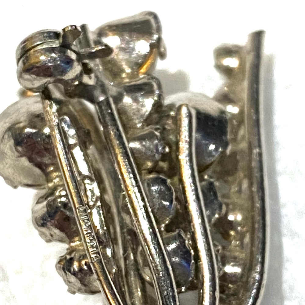 Vintage Austria Rhinestone Spray Brooch 2” Silver Tone Mid-Century Crystal Pin - Picture 15 of 16